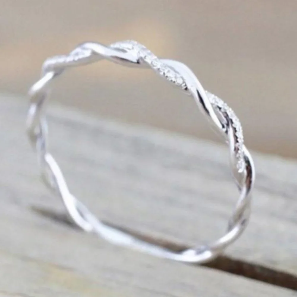 925 STERLING SILVER DIAMOND TWISTED ETERNITY RING - Picture 2 of 3